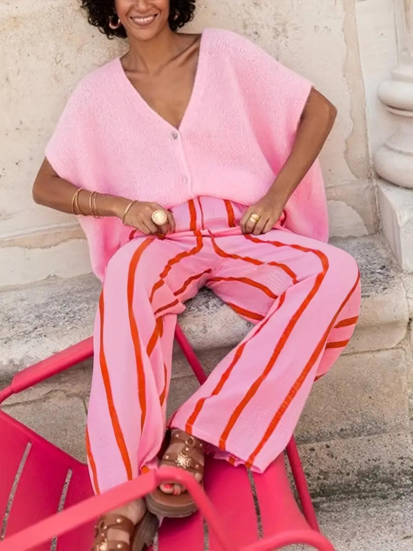 Women's Striped Print Wide Leg Pants, Casual Comfy Trousers for Daily Wear, Ladies Bottoms for All Seasons