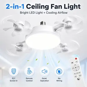 E27 Socket Ceiling Fan Light, 2-in-1 LED Fan with Remote Control, Quiet Cooling Light for Bedroom, Kitchen, Living Room & Home
