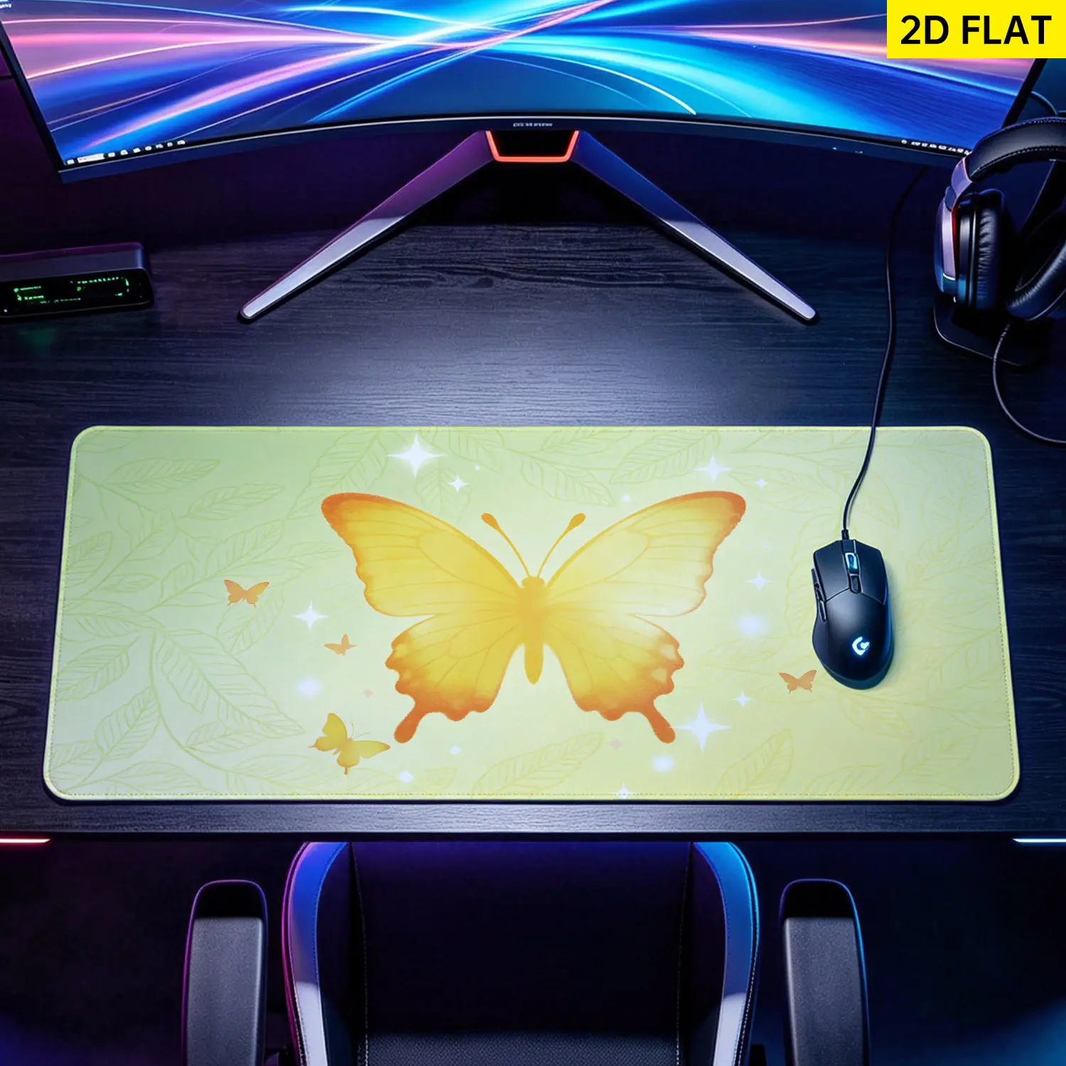Extra Large yellow butterfly and leaf pattern Mouse Pad,Non Slip Rubber Pad,Desktop Decoration Drotection Pad,Washable,Lock Edge Multi Size,Premium Multipurpose Mousepad For Office,Home Desk,Gift for Family and Friends