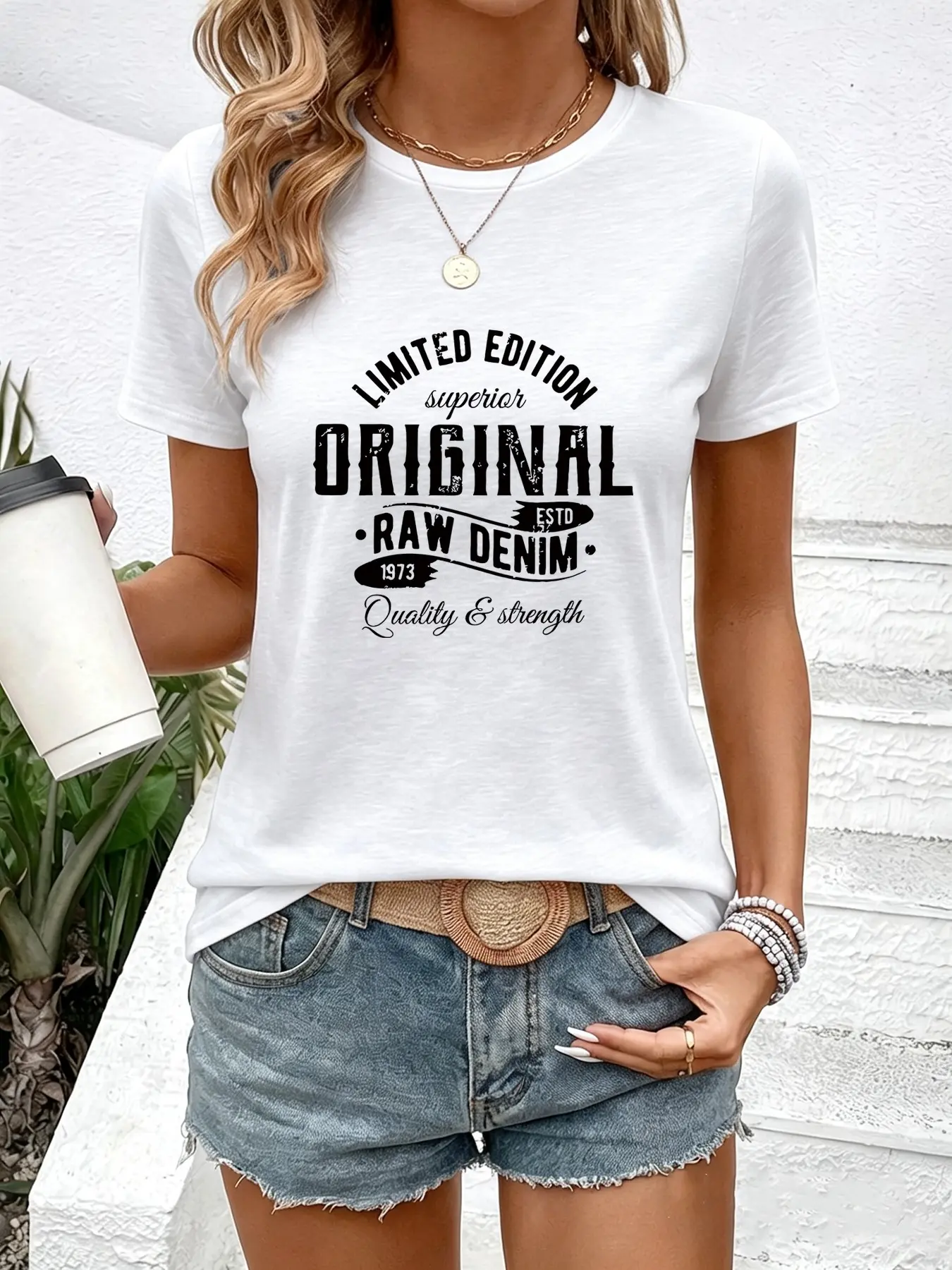 Women's Spring Summer Round Neck Short Sleeve T-Shirt, Limited Edition Original 1973 Vintage Letter Print, Soft Breathable Casual Top