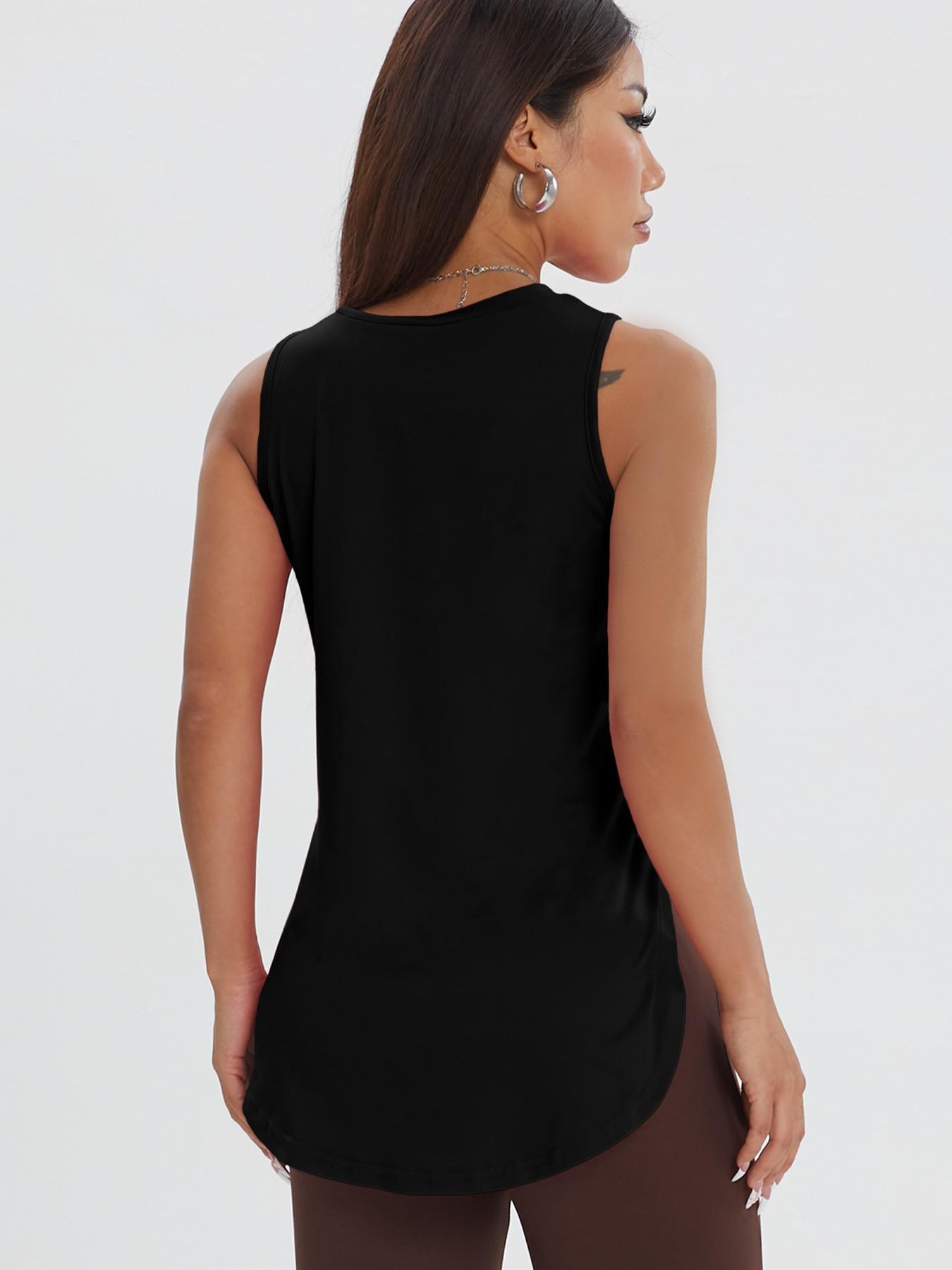 Women's Solid Color Asymmetrical Hem Sports Tank Top, Casual Curved Hem Sleeveless Round Neck Sports Top for Yoga Gym Workout Running, Ladies Sportswear for All Seasons