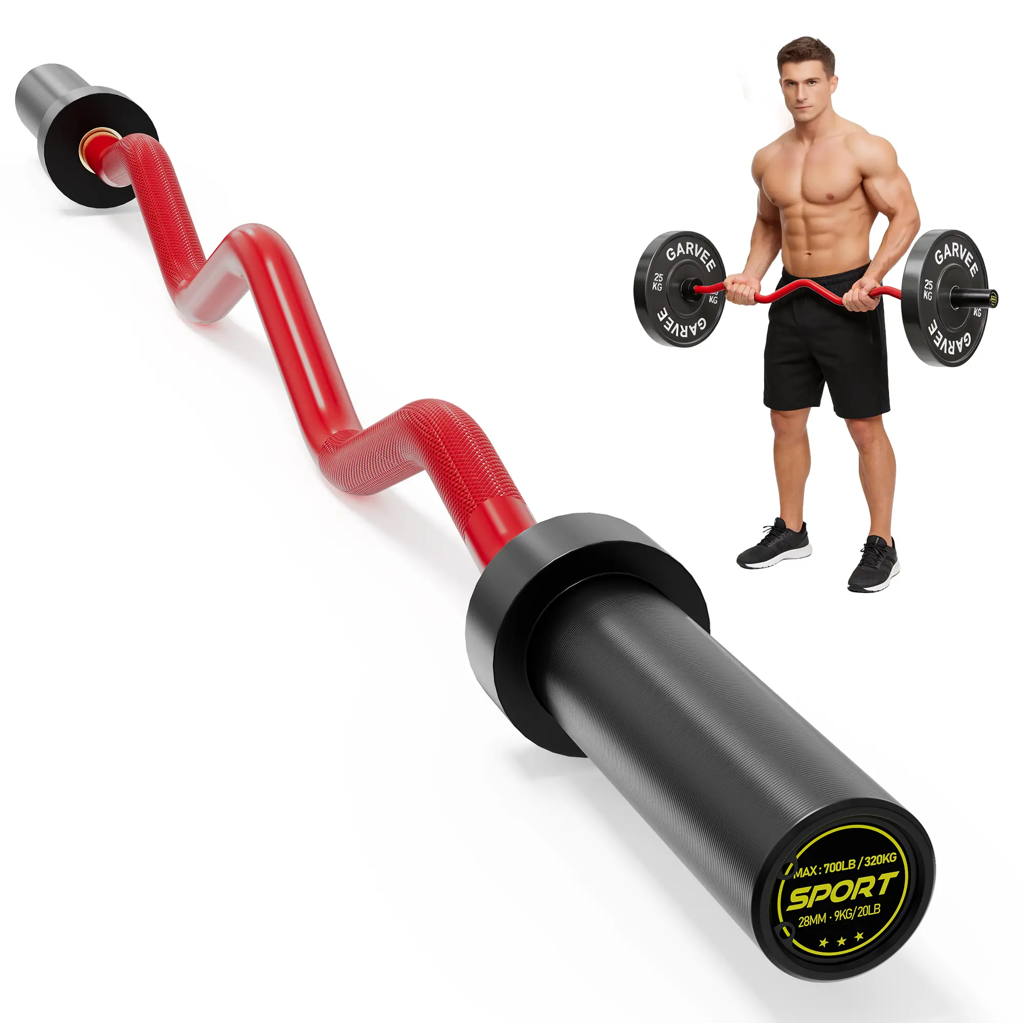 47 Inch EZ Curl Bar 700LB Capacity Barbell for 2 Inch Weight Plates Ergonomic Bicep Tricep Lifting Bar for Home Gym Strength Training