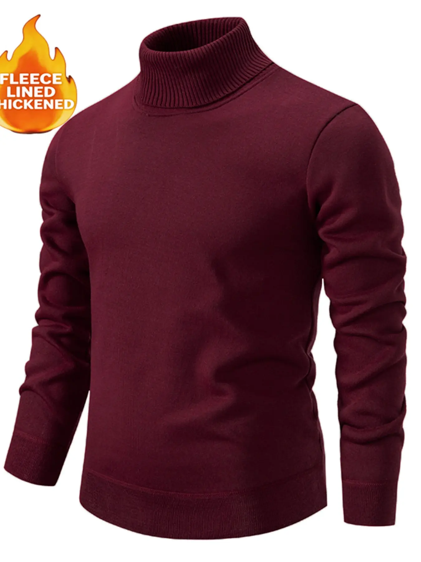 Men's Fleece High Neck Sweater, Fall/winter Warmth Essential, Soft Knit Fabric, Long Sleeve, Fitted, Casual Style, Perfect for Daily Wear