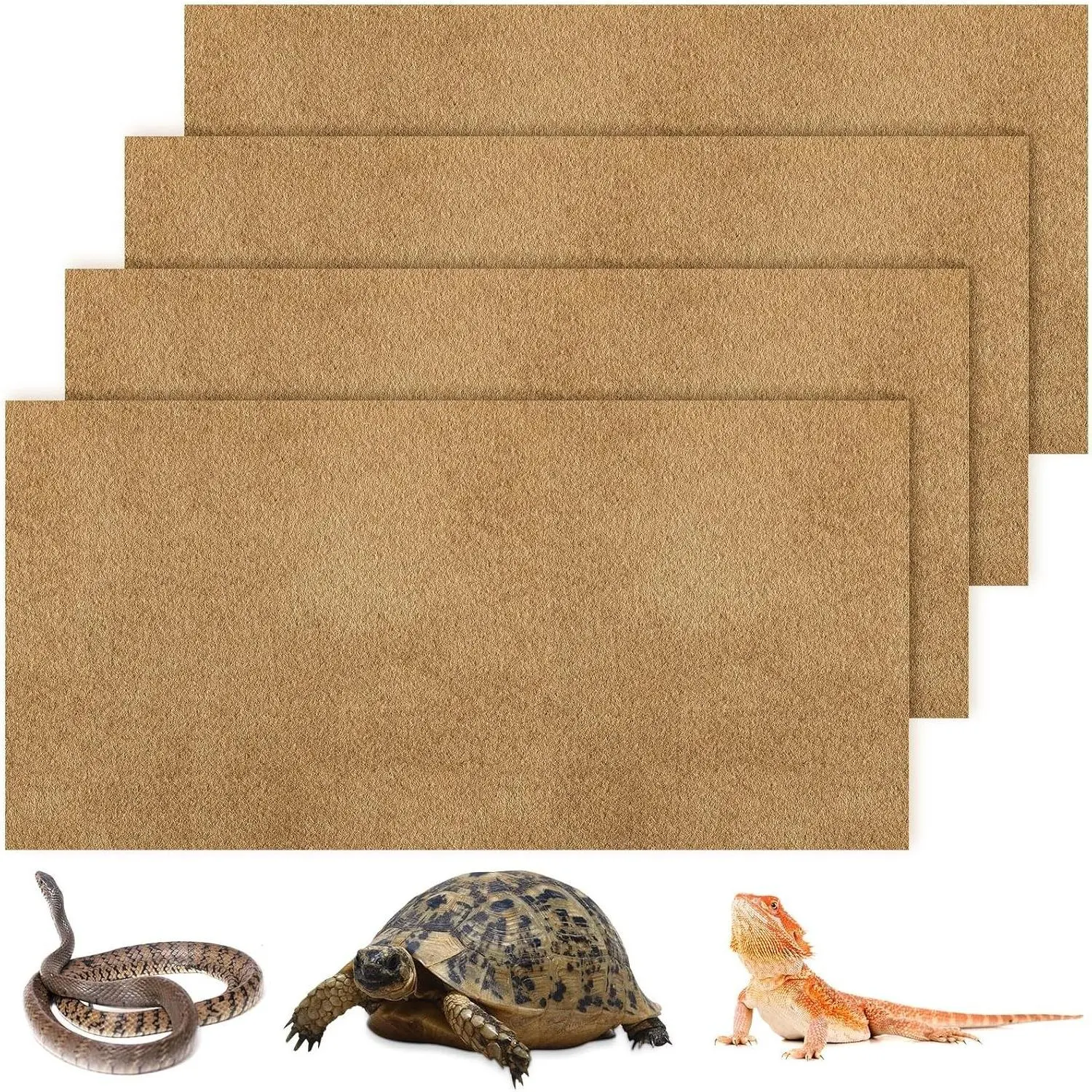 4 Pcs Reptile Carpet Terrarium Floor Liners Substrate Bedding for Lizard Bearded Dragon Tortoise Snake Leopard (47 x 24 Inch, Coffee)Gift