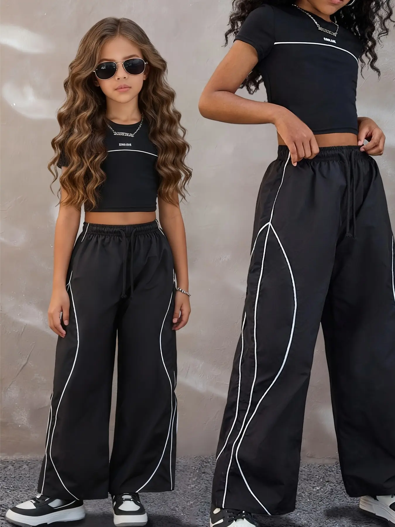 Teen Girl Clothes Set, Summer Street Style, Casual 2-Piece, T-Shirt & Wide Leg Pants, Outdoor Wear, Ages 3+