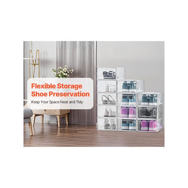 VEVOR Shoe Storage Boxes, 12 Pack Stackable Shoe Boxes Storage Organizers, Fit up to US Size 11, Plastic Modular Space Saving Sneaker Containers for Storing High Heels, Boots, and Hats, White Frame