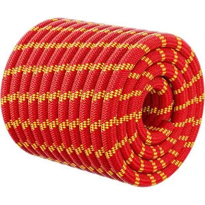 48-Strand Double-Braided Arborist Rigging Rope - 1/2 in x 100 ft, Heat-Sealed Ends, Heavy-Duty Polyester Bull Rope for Swings, Tree Work, Sailing, Rappelling, Rescue (Red)