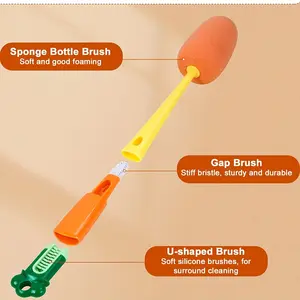 Carrot Cleaning Brushes, Reusable Long-Handle Sponge Cup Brushes, 3-in-1 Multifunctional Design, UtensilsCleaning tool Strong Cleaning Power to Reach Edges, Ideal for Home Use, Cleaning Bottles, Cups & Kitchen