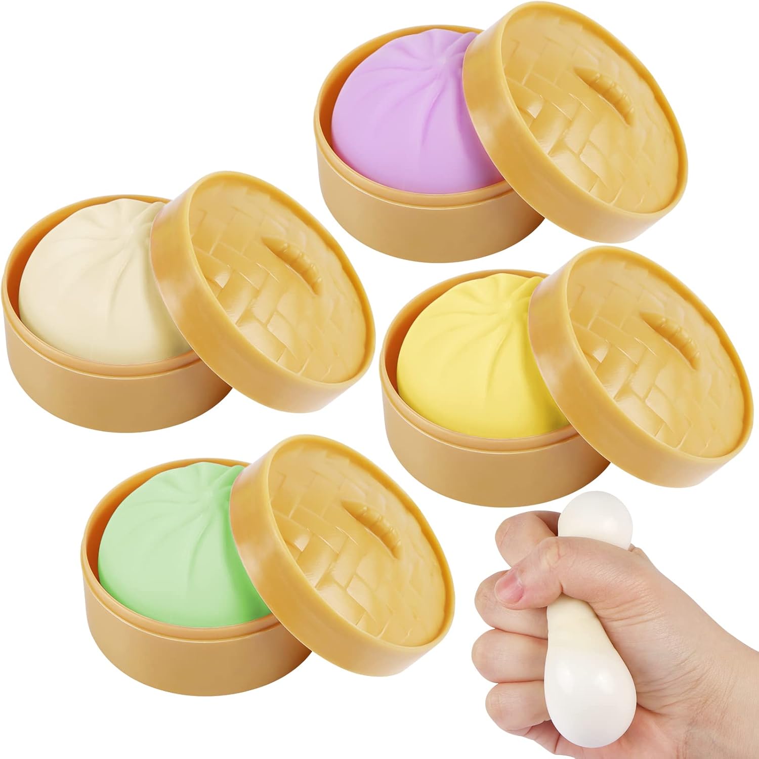1PC Dumpling Stress Balls Fidget Sensory Toy Simulation Food with Little Steamer Squeeze Dough Ball Stress Relief Hand Toy