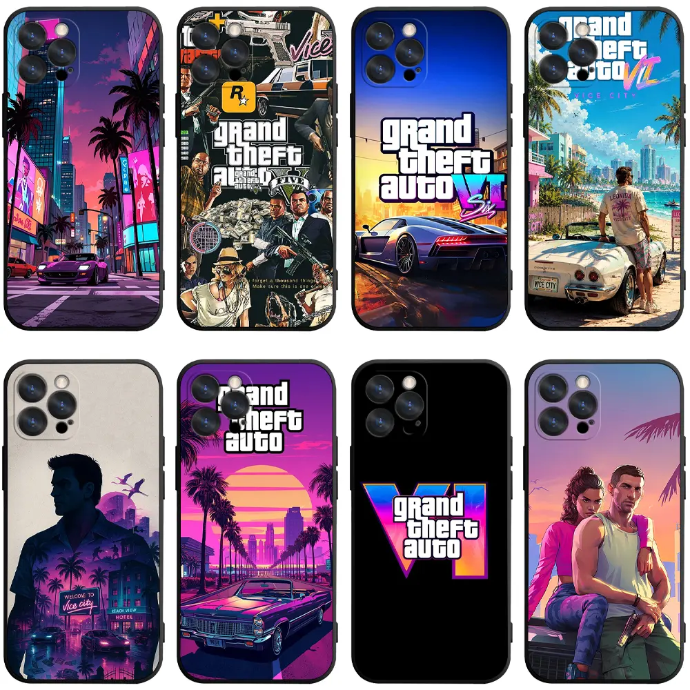 Eco-Friendly Cute Retro Vice City GTA 6 TPU Smartphone Case for iPhone 17 Air/16 Pro Max/15/14 Plus/13/12/11, Gaming Accessory for Grand Theft Auto VI Collectors, Accessories