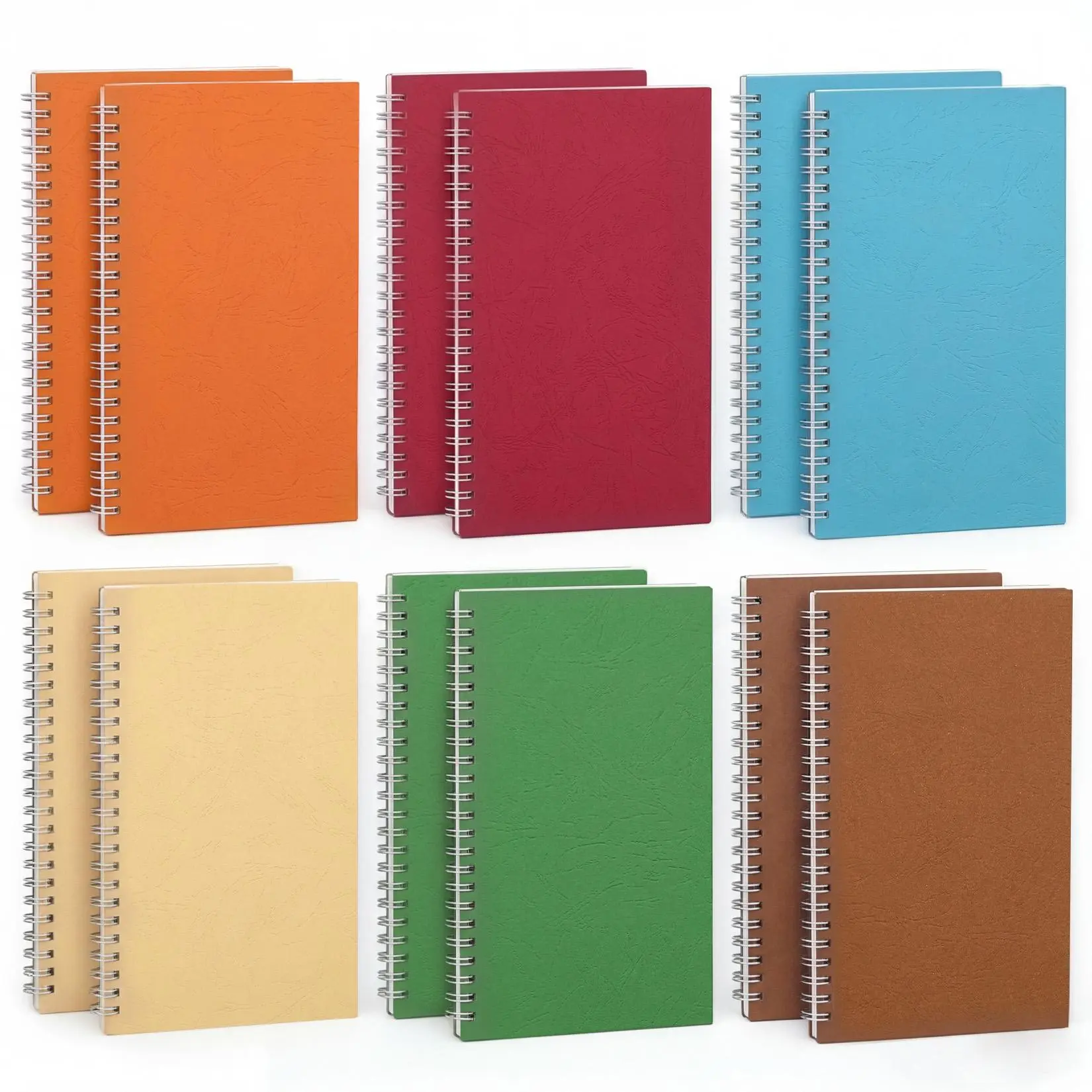 A5 Spiral Notebooks 12-Pack – Leatherette Cover, Lined Journal– Assorted Colors