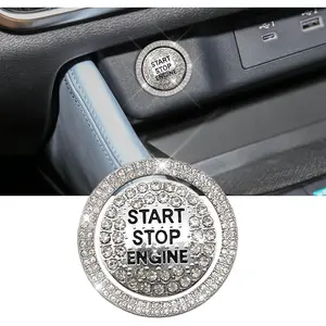 Bling   Engine Start Ring Sticker, Push Start Button Cover, Sparkling  Rhinestone Engine Start Rings, Anti-Scratch Key  & Knob Bling Ring for Women (White)