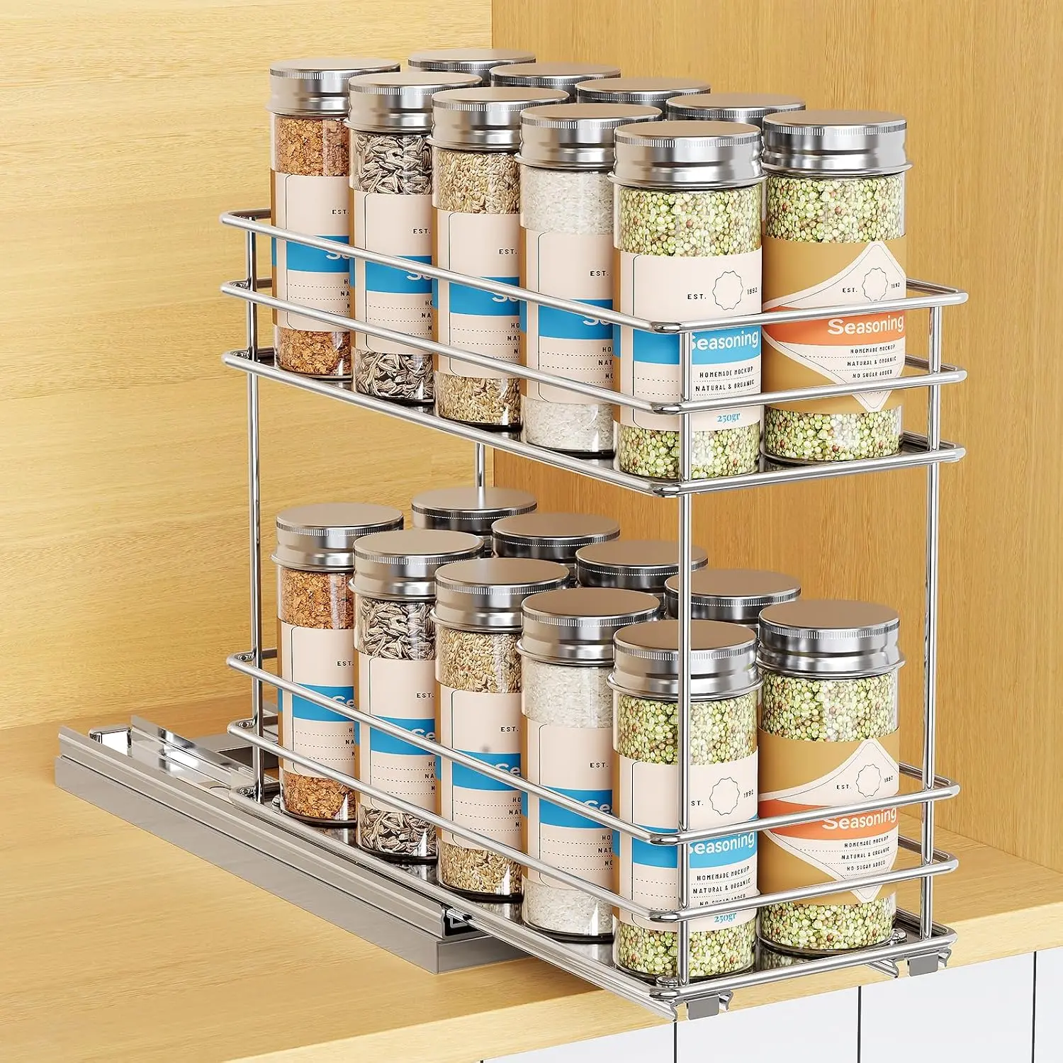 Pull Out  Rack Organizer for Cabinet, Slide Out  Racks, Easy to Install, 4.33" Wx10.43 Dx8.66 H, 1 Drawer 2 Tiers()