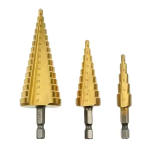 3PCS Hardened HSS Step Drill Bits, 4-32mm Cone Reamer Drill Bit Set, Coated Hole Cutter for Drilling Wood, Metal, Aluminum Sheet and PVC Plastic, Smooth Deburring and Hole Expansion, Tool Accessories, Power Drill Accessory Tool Kit with Storage Case