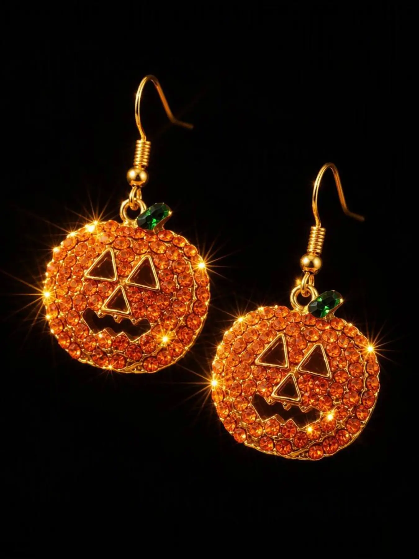 Sparkling Halloween Pumpkin Rhinestone Dangle Earrings for Women, Handcrafted Orange Pavé Zircon Jack-O'-Lantern Festive Jewelry, 14K Gold Plated Dainty Autumn Statement Accessory, Unique Spooky Gift for Party Girls, Personalized Holiday Essential