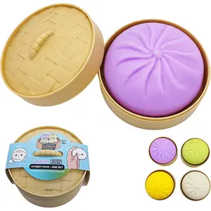 Dumpling Squishy Toy with Mini Steamer, Stress Relief Fidget Toy for Kids Adults, Realistic Steamed Buns Slow Rising Sensory Toy, Upgraded Series 3 Collection Mystery Squishy Dumpling Toy (Purple)