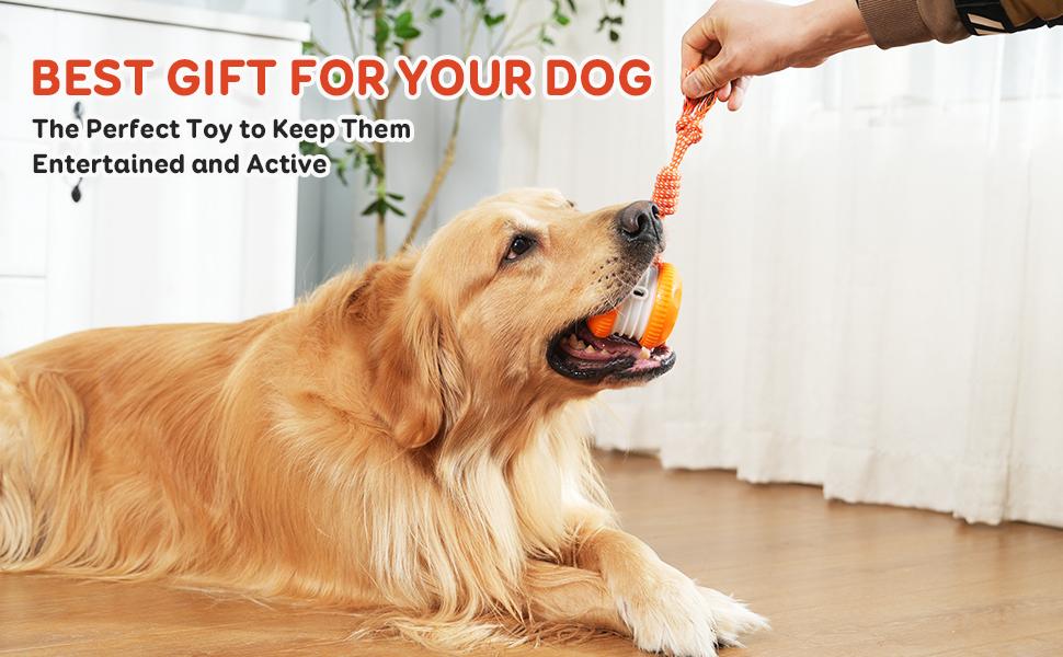 Interactive Dog Toys, Random Path Electric Automatic Moving and Rolling Dogs with Rope for Small Medium Large Dogs, Motion-Activated Dog Stimulation for Boredom Relief (Orange)