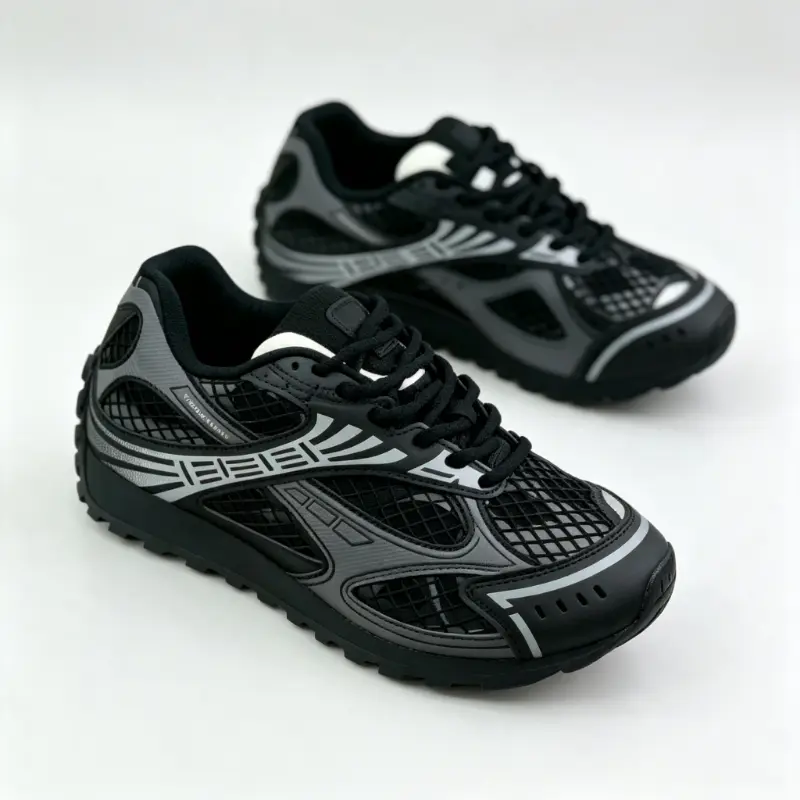 Men Y2K Retro Mesh Running Sneakers, Black Gray Colorblock Lace Up Athletic Trainers, Breathable Casual Walking Shoes Non-Slip Rugged Outsole