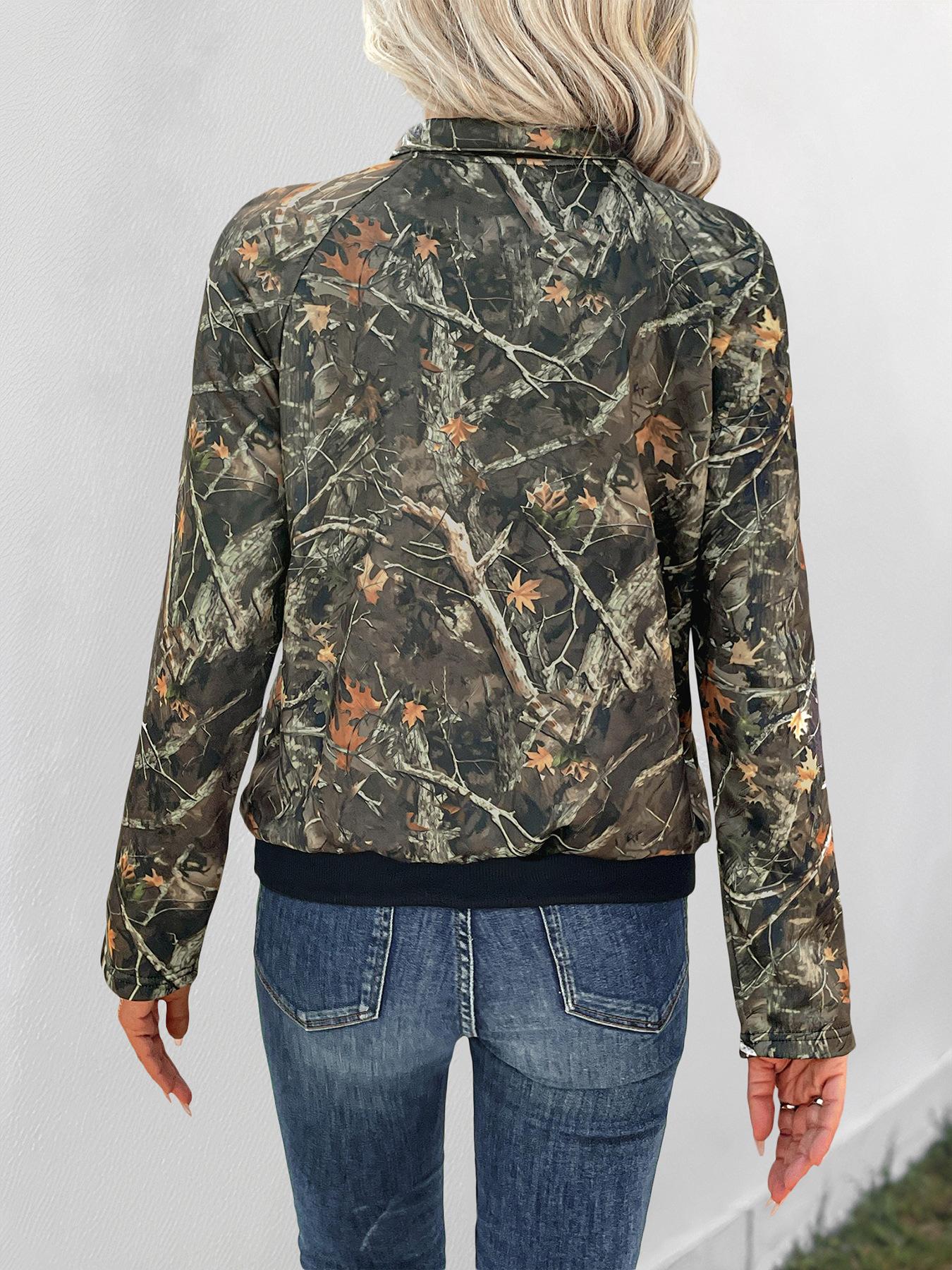 2025 Autumn New Casual Daily Camouflage Maple Leaf Floral Print Pullover Sweatshirt for Women