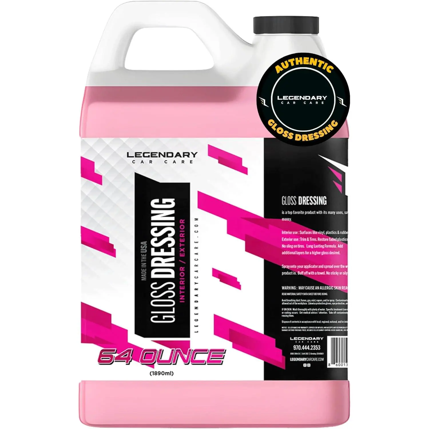 Dressing 64oz (Half Gallon) - Tire Shine Spray & Plastic Restorer – Water Based & Non-Greasy Interior/Exterior Detailing Spray - Trim, Rubber, Vinyl & Plastic Restorer for Cars