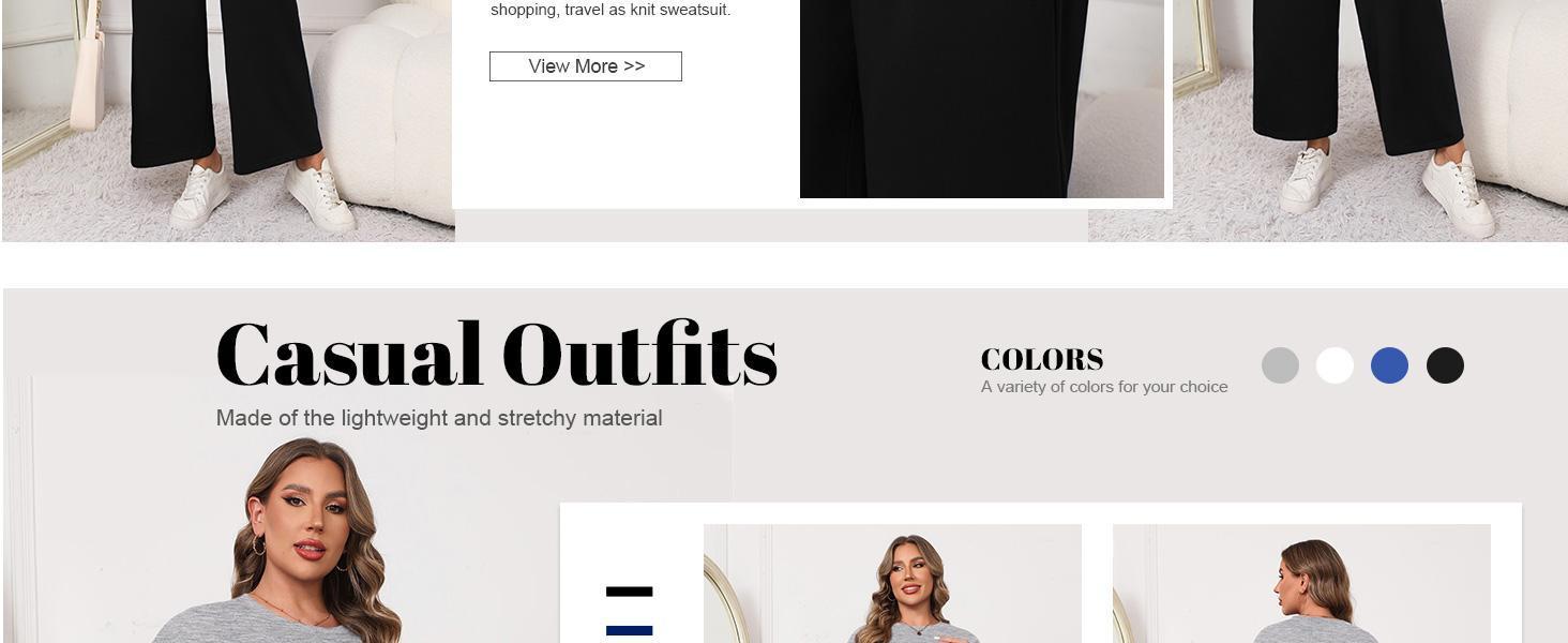 【1XL-5XL】Plus Size Curve Imily Bela Curve Womens Plus Size 2 Piece Outfits 3/4 Sleeve Tops and Wide Leg Pants Loungewear Pajamas Sets