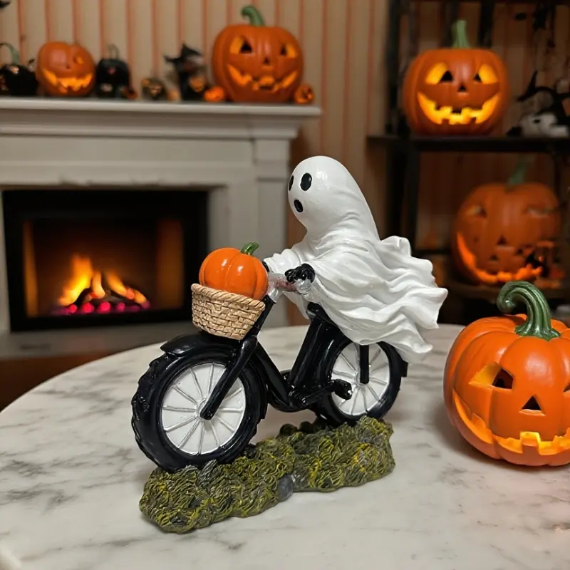 1pcs Halloween ghost riding pumpkin ornaments, creative holiday decorations, Halloween resin ornaments, can also be given as holiday gifts, suitable for decorating homes, arranging parties, Halloween decorations, home decoration, without electricity.
