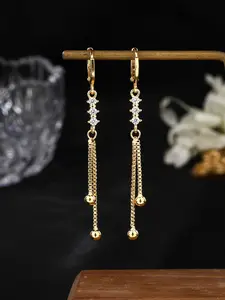 Elegant 18K Gold-Plated Copper Drop Earrings, Set with White, Blue, and Green Sparkling Cubic Zirconia | Everyday Earrings, CZ Earrings - Perfect for Daily Wear and Vacation Outings