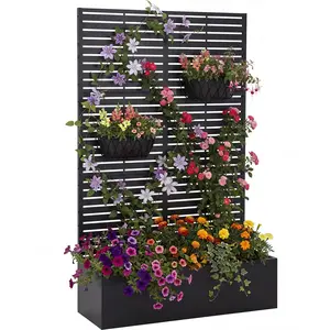 Metal Planter Box with Trellis 71 Inch Outdoor Raised Garden Bed with Privacy Screen and Drainage Holes Patio Planter for Climbing Plants Vegetables