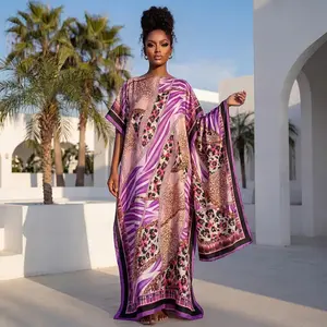 MOO MOO Women’s Boho Printed Dress Set – Long Loose Beach Outfit with Matching Scarf, Soft Casual Resort Wear for All Seasons