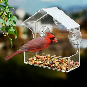 1 piece of transparent acrylic bird feeder with strong suction cup - transparent window bird house, durable plastic, easy to clean, perfect for outdoor garden and yard decoration