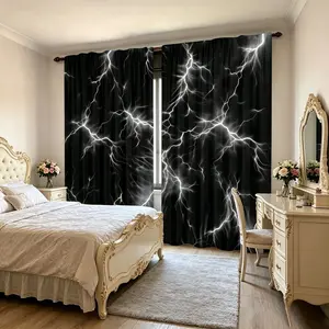 2-piece set of dark lightning effect personalized curtains, cyberpunk style semi blackout curtains, polyester fiber material, modern design, home decorator, bedroom and living room curtains, kitchen curtains, Window Curtain, Home Decoration Curtain