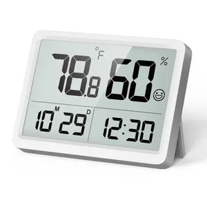 Digital Room Thermometer and Humidity  with Calibration,High Accuracy Sensor Indoor Hygrometer with Date & Clock Desktop  Sticky for  Room Greenhouse Guitar(White)