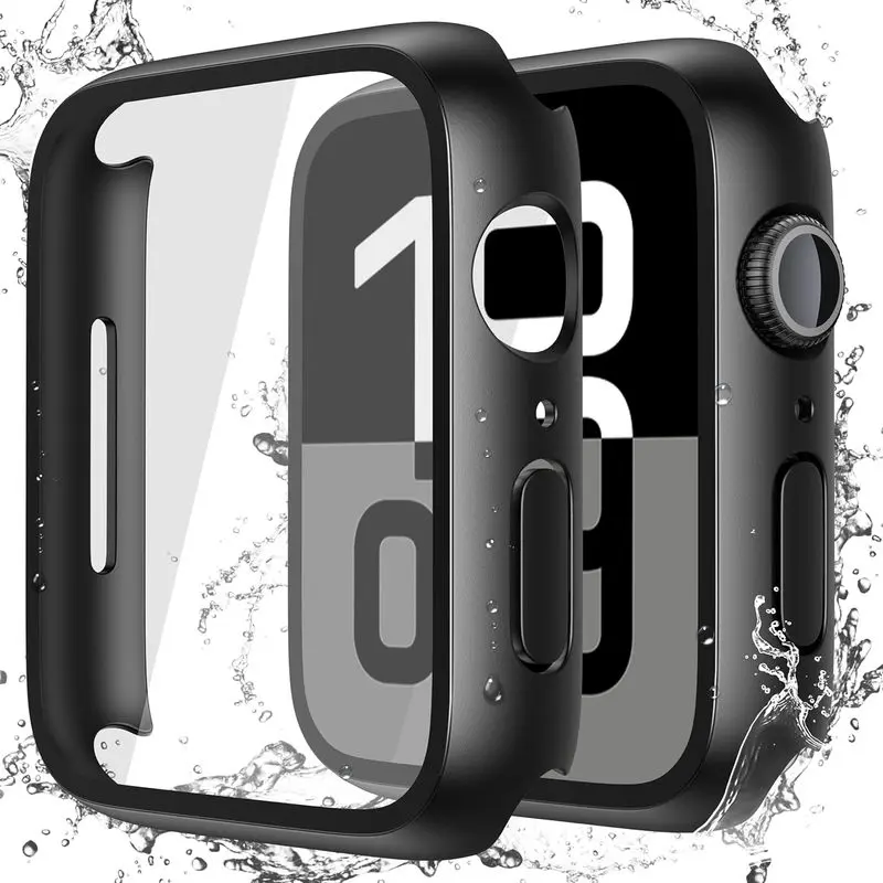 Two-piece waterproof protective case, suitable for 42mm Apple Watch Series 11/10 |   Includes 9H tempered glass screen protector, scratch-resistant, matte black