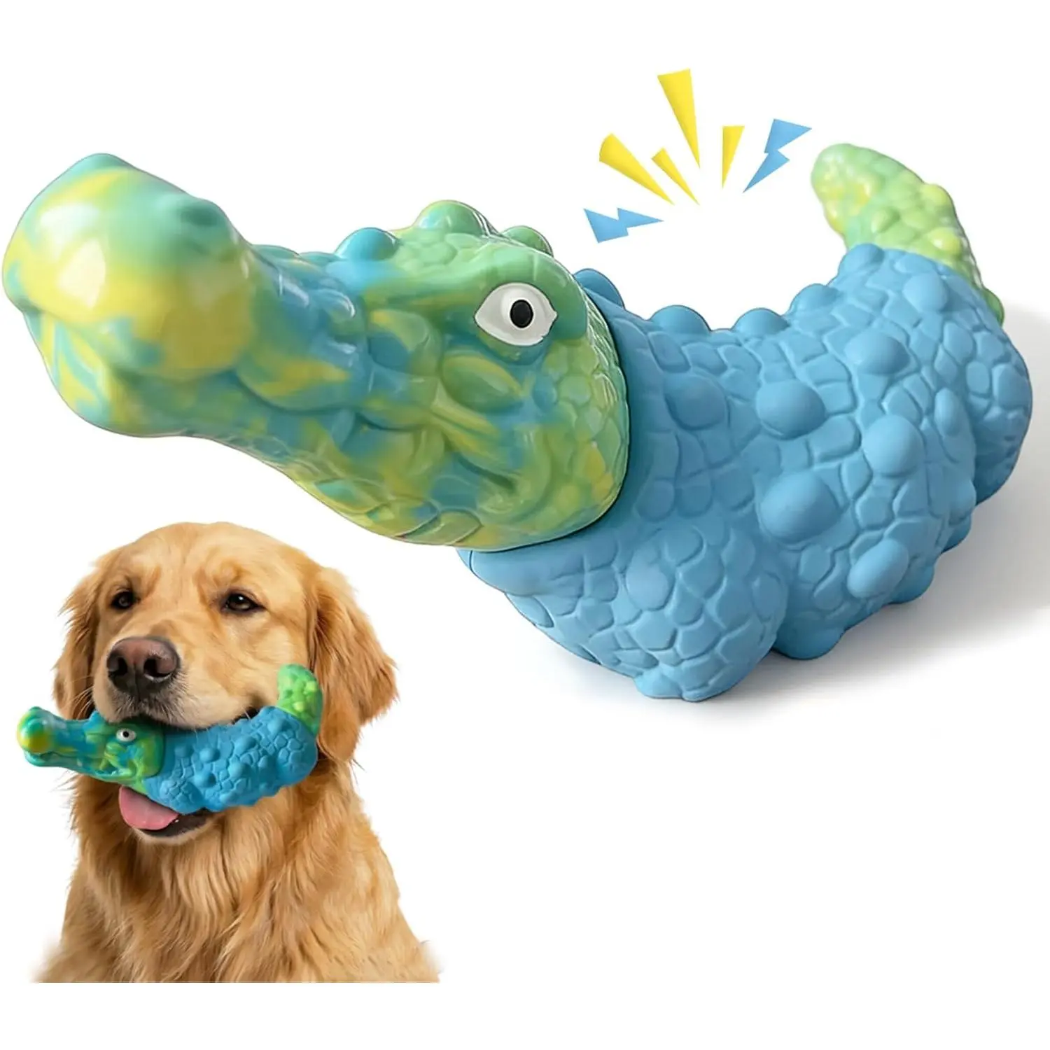 Dog Chew Toys for Aggressive Chewers, Tough Alligator Dog Toy, Rubber & Durable Nylon, Squeaky Toy for Small, Medium, Large Breeds, Teeth Cleaning, Interactive Dog Toy