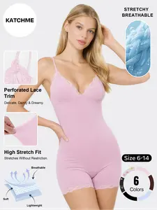 Women's Minimalist Lace Series Solid Color Spaghetti Strap Slim Stretch Playsuit