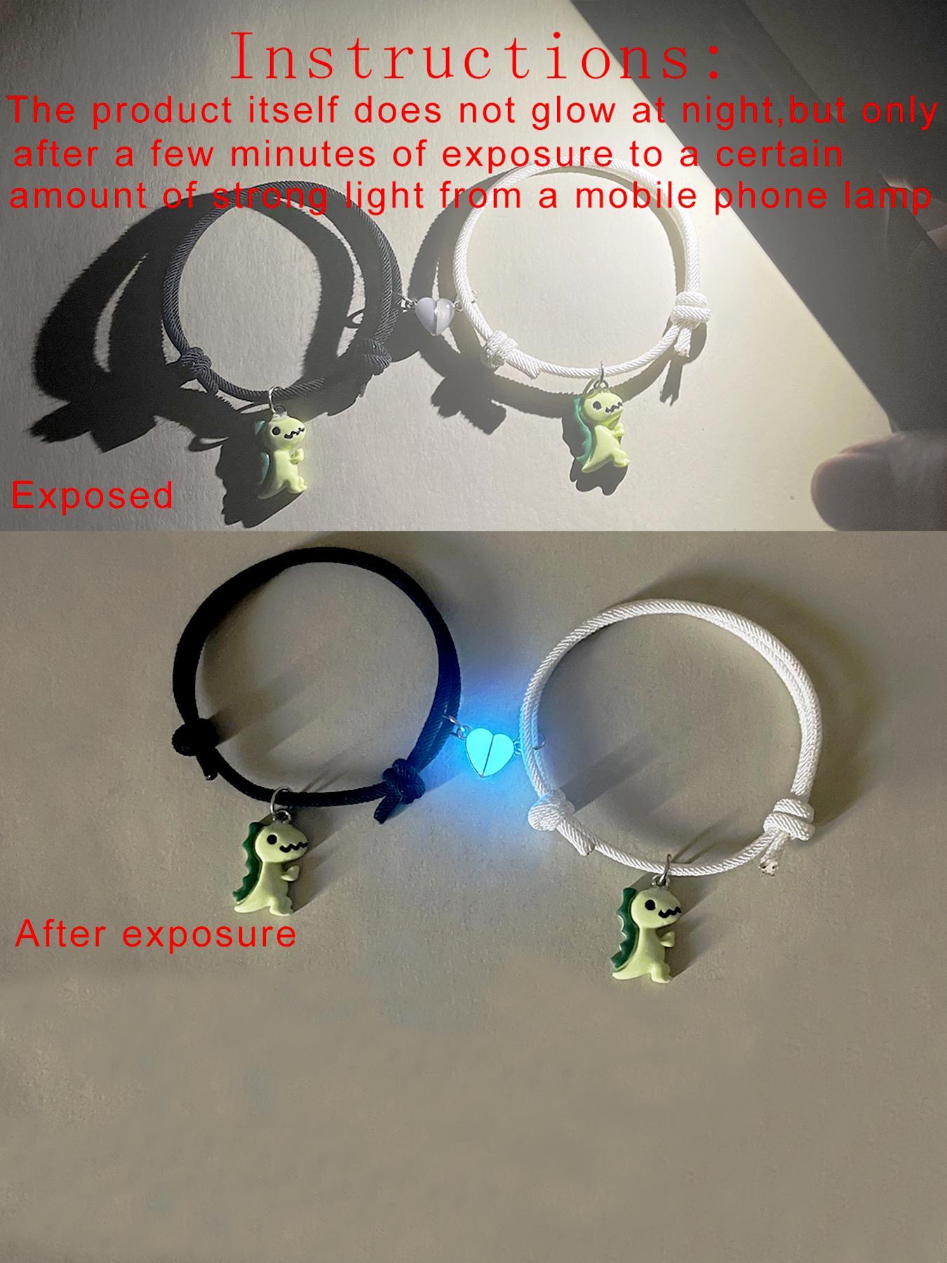 Cute Dinosaur & Magnetic Heart Design Bracelets, 2 Counts/set Fashionable Couple Bracelets for Women & Men, Trendy All-match & Exquisite Jewelry for Gift, Valentine's Day, Gift