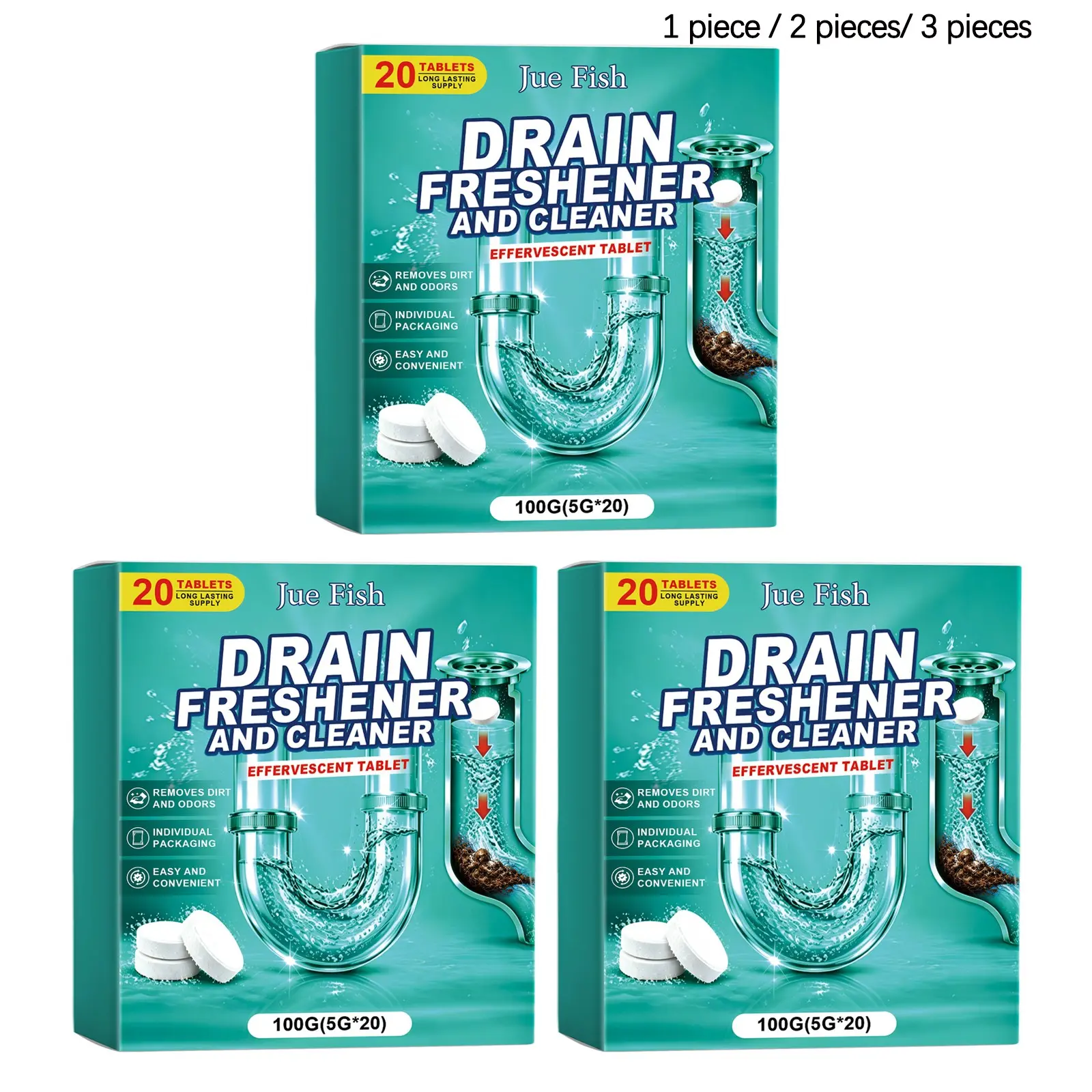 Pipe Effervescent Tablets (5g*20/40/60), Clean Oil Stains, Unblock Toilet Drains, Kitchen Drain Clogs, Deodorizing Tablets