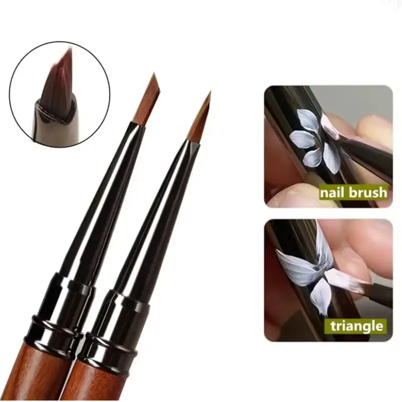 Round Wood Handle Triangular Petal Nail Brush Acrylic Nail Art Liner Brush Stripes Grid Flower Painting Drawing PenManicure Tool Nail Art Tools