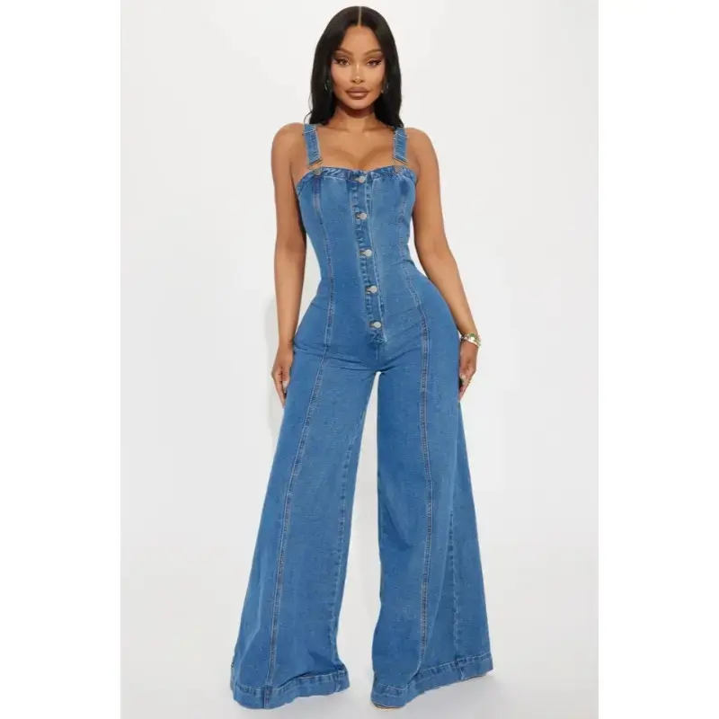 two-piece set woman Wide Leg Denim Jumpsuit Sexy Women Spaghetti Strp Elegant Bell Bottom Jeans Casual Romper Overalls