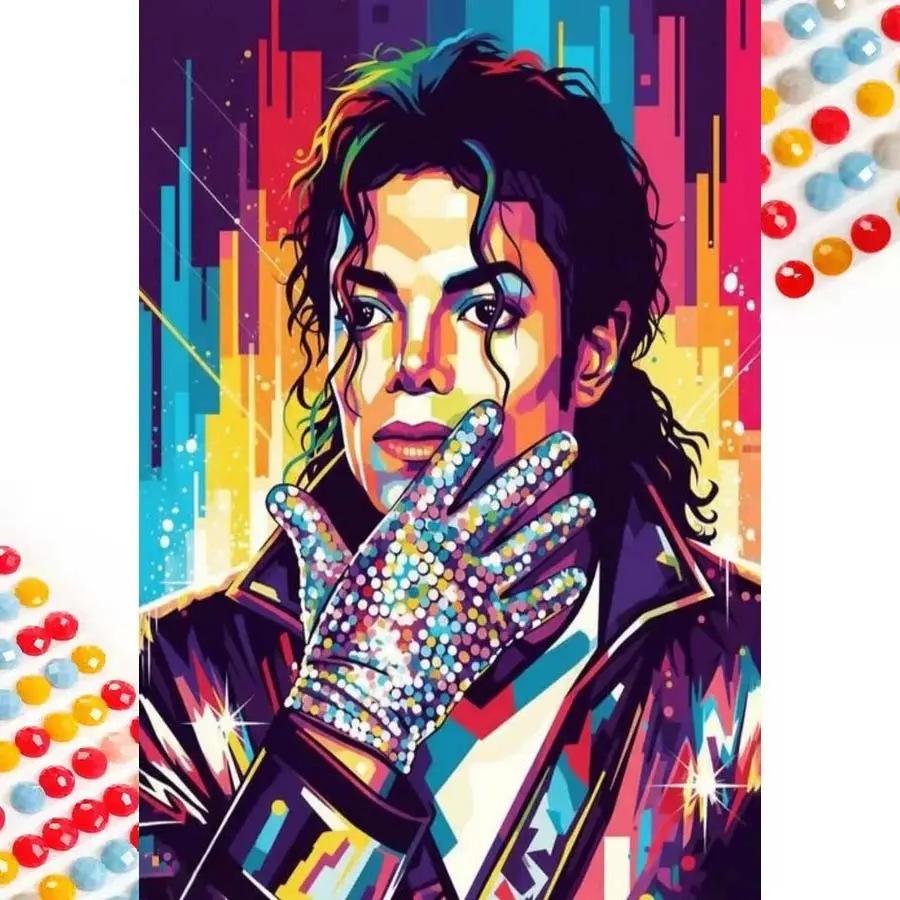 5D DIY Full Drill Round Diamond Painting - Diamond Art Painting Kit with Colorful Gloves, Bright Background, Black Jacket. Mosaic, Canvas, Crafts - DIY Painting, Home Wall Décor, Suitable for Christmas, Birthday, and Anniversary Gifts