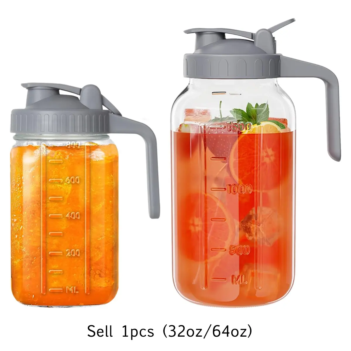 Mason Jar Pitcher – Airtight & Leakproof Glass Pitcher with Lid, Perfect for Iced Tae, Cold Brew, Breastmilk, Mason Jar with Pour Spout Lid Flip-Cap & Handle, Tea Pitcher for Fridge, Water Pitcher for Fridge