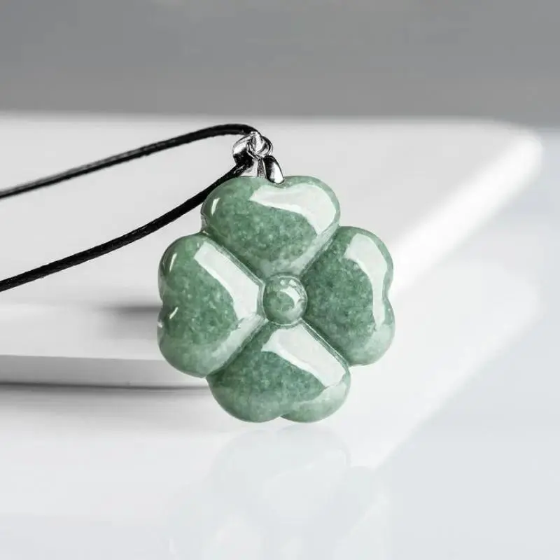 Natural Stone Jade Clover Pendant Necklace for Men & Women, Feng Shui Wealth Good Luck Amulet Protection Jewelry, Elegant Lucky Four-Leaf Clavicle Chain Accessories for Daily Special Occasions