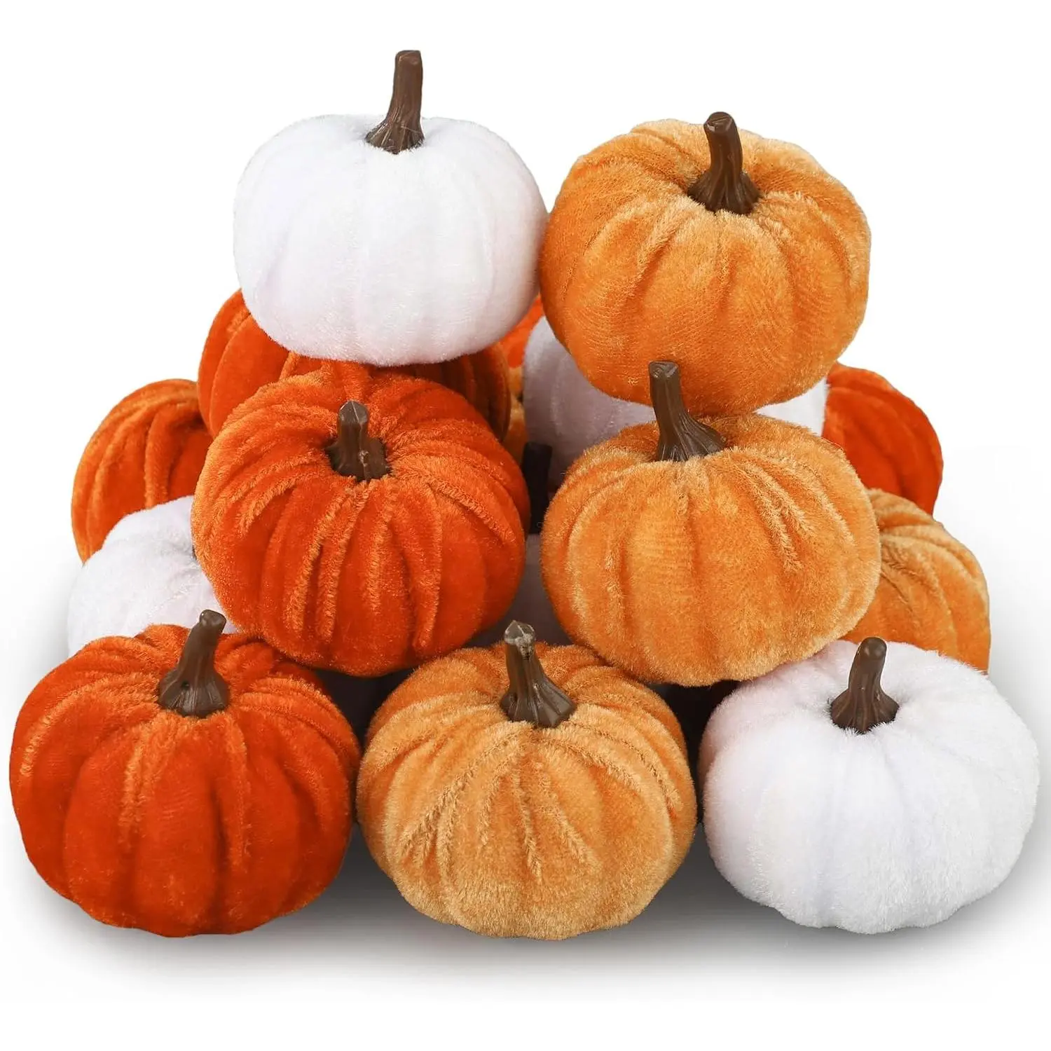 18 count Fall Artificial  Pumpkins  Fabric Pumpkin Faux  Pumpkins Orange Yellow White Artificial Pumpkin Decorations for Fall Harvest Thanksgiving Halloween  Table Centerpiece