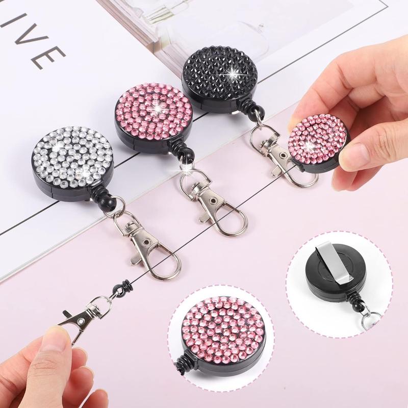 9 in 3 Sets 3 Color Upgraded Rhinestone Lanyard for ID Badges for Women Cute, Bling Mom Lanyards for ID Badges Teacher ID Card Holder Crystal Retractable Badge Reel for Student