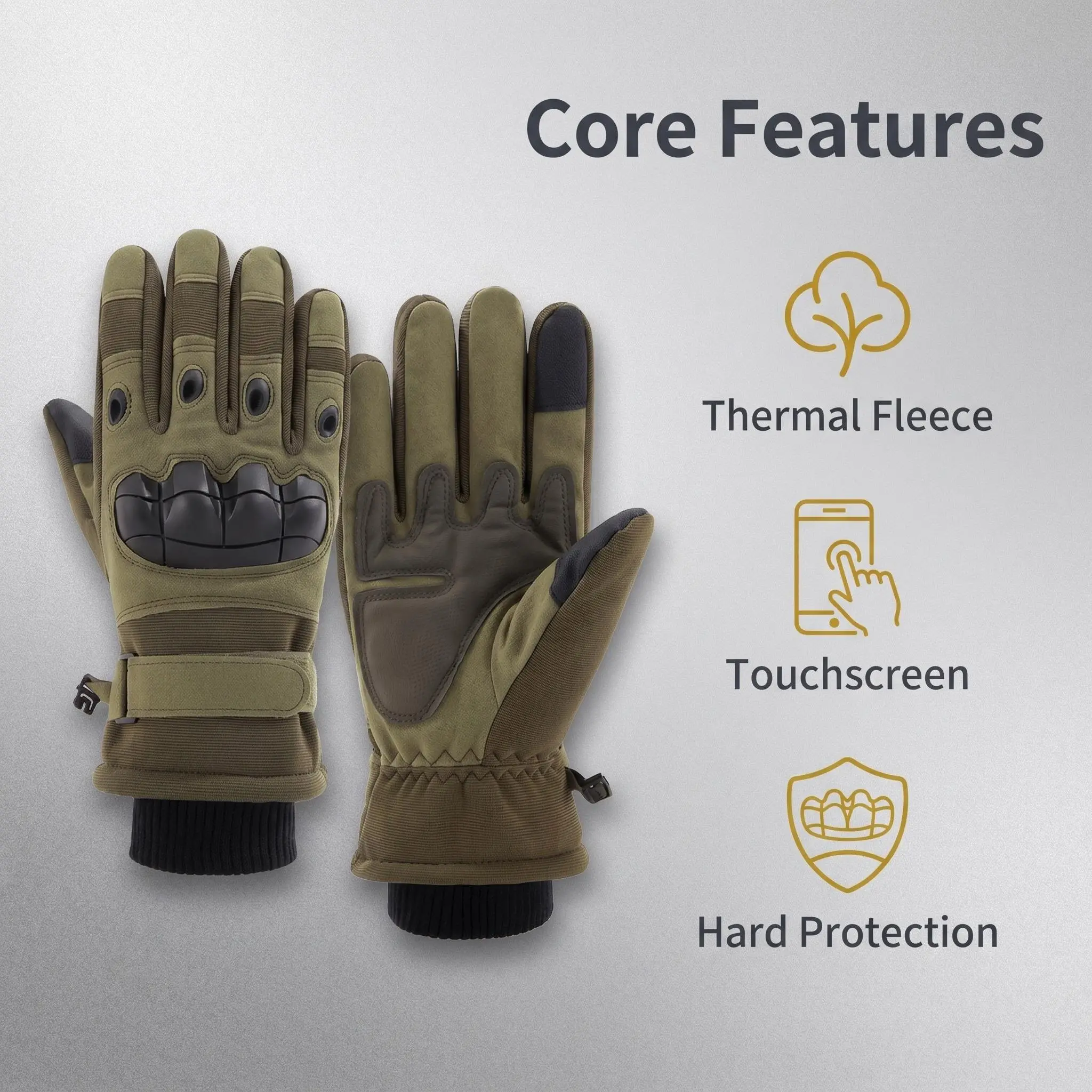 Thermal Fleece Lined Tactical Gloves, Hard Protection, Touch Screen, Windproof, Motorcycle, Hiking, Winter Work Gloves