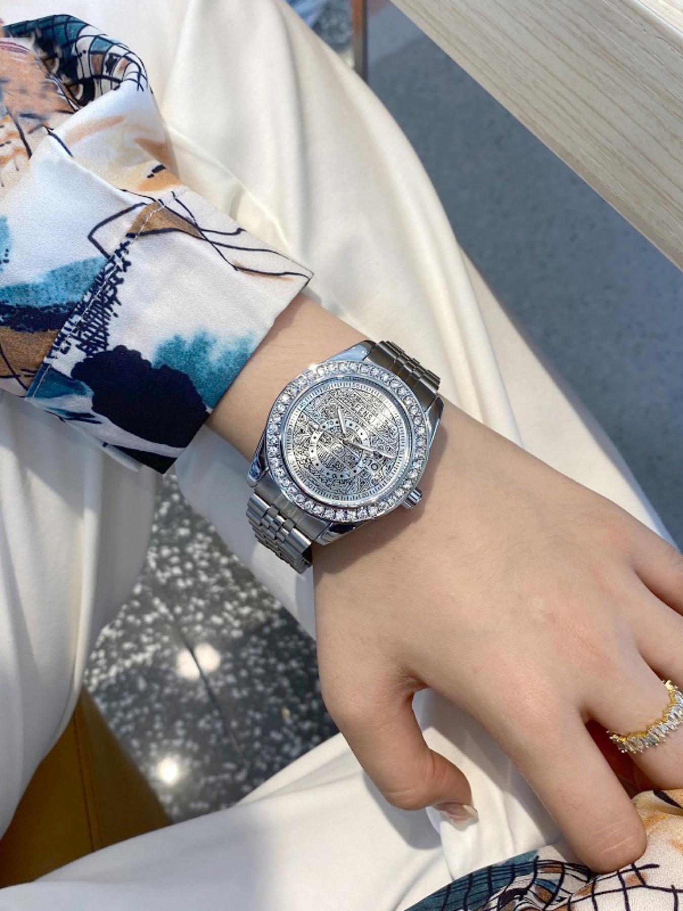 Men's Vintage Business Round Dial Quartz Watch, Fashion Rhinestone Decor Watch for Party, Daily Clothing Decor, Trendy All-match & Exquisite Watch for Birthday Gift with Box