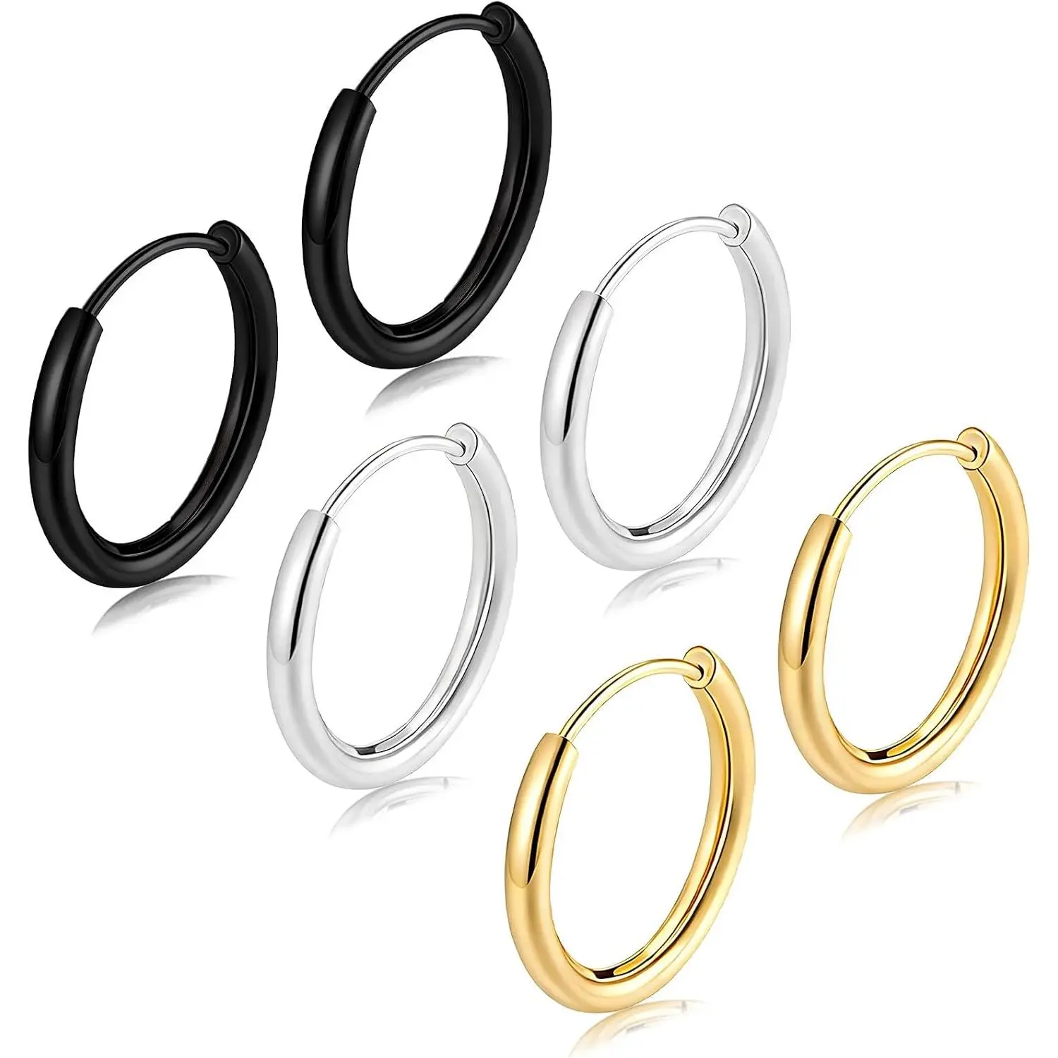 3 Pairs Stainless Steel Hoop Earrings for Men  Earring Huggie Cartilage Earring Set   Black Small Hoop Earrings   for Women Men