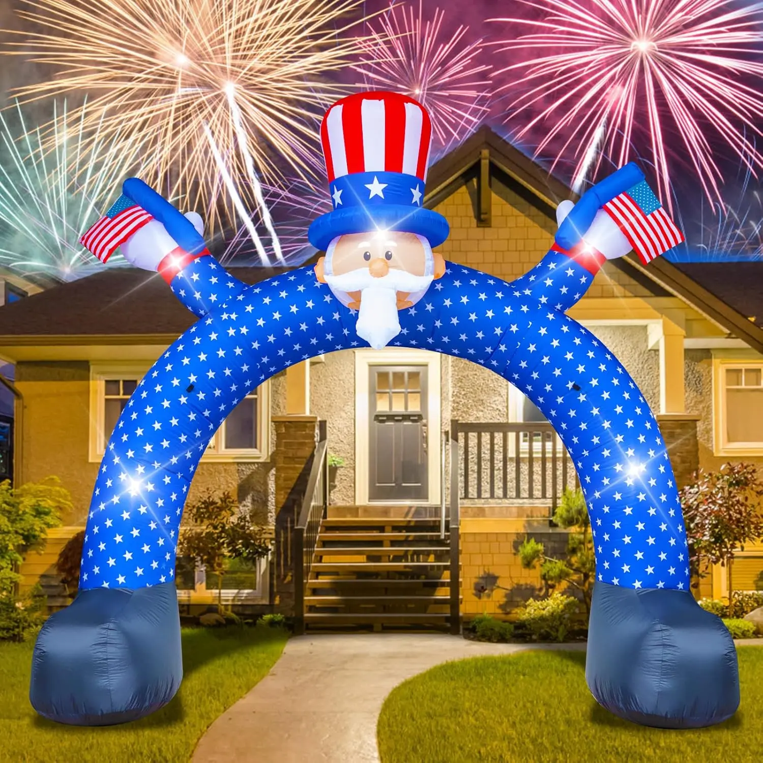 11FT 4th of July Inflatable Decorations,Uncle Sam Archway Decor with Build-in LEDs,Blow Up Yard Decoration Patriotic Independence Day Inflatables for Party Indoor, Outdoor, Lawn, Garden Decor
