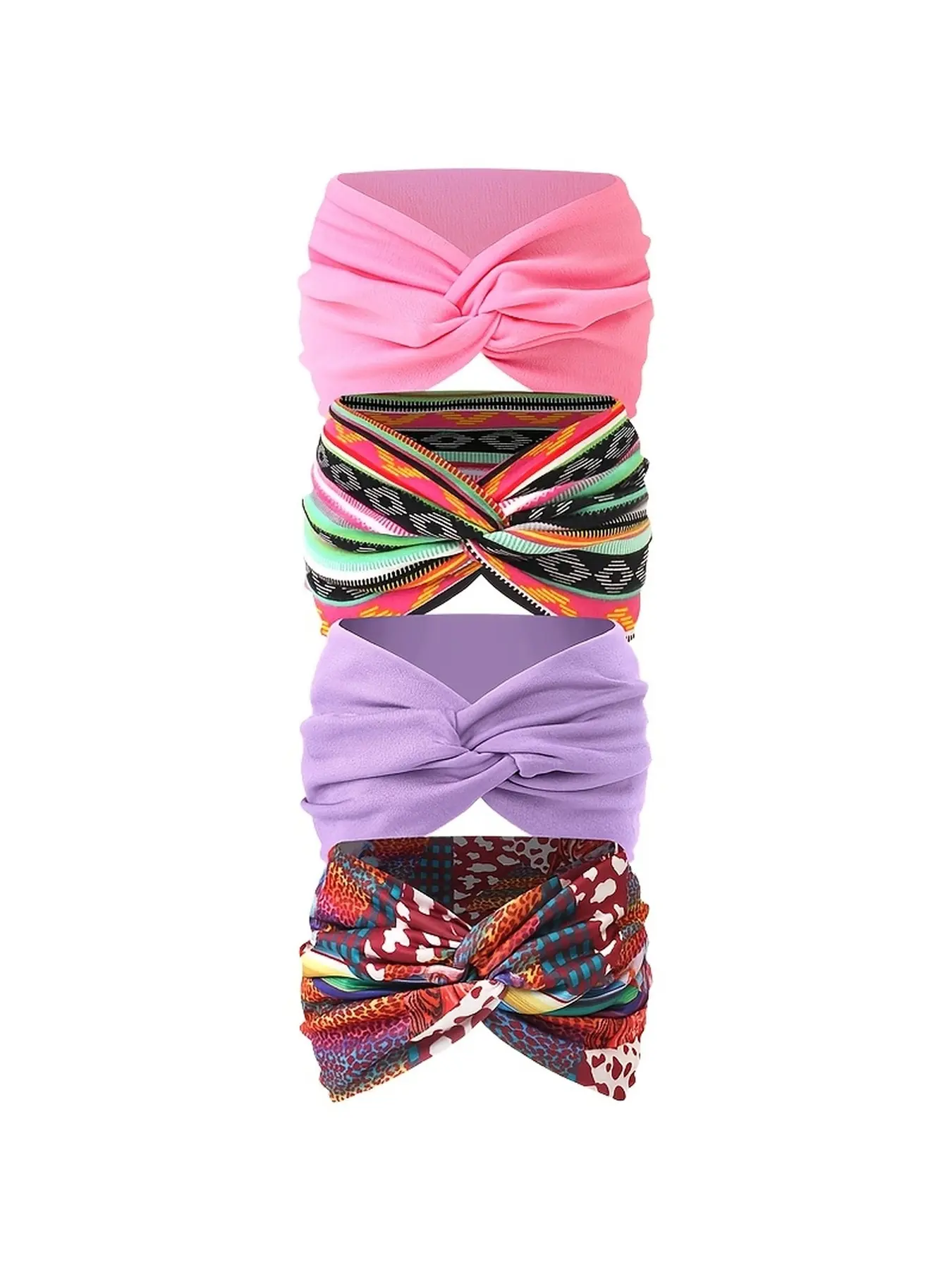 4pcs/set Wide Edge Print Solid Color Set Cross Fashion Women