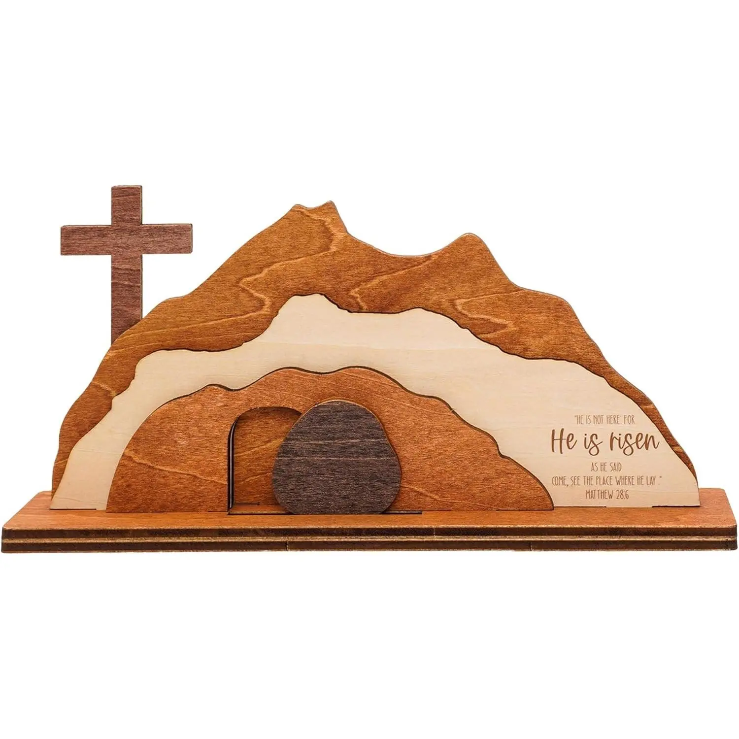 He is Risen Easter Decor, Empty Tomb Easter Decoration, Resurrection Decorations, Christian Gifts, Wooden Cross Display for Tabletop Christian Home Decor Religious Easter Scene for Indoor Use